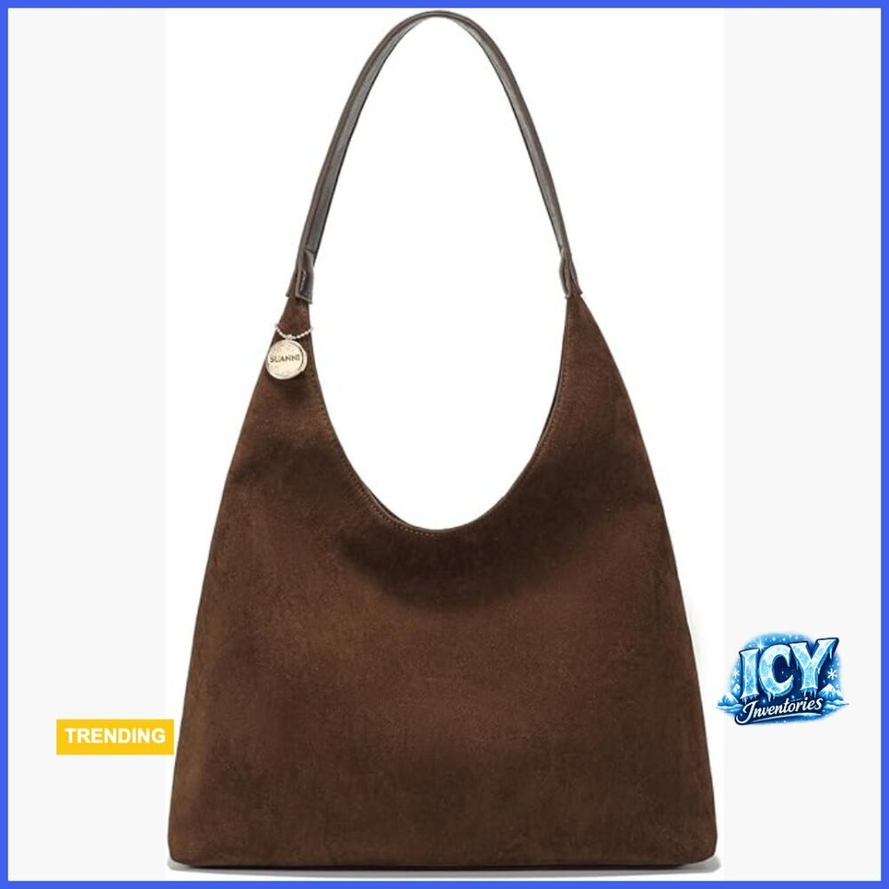 Faux Suede Tote Bag, Large Slouchy Hobo with Zipper